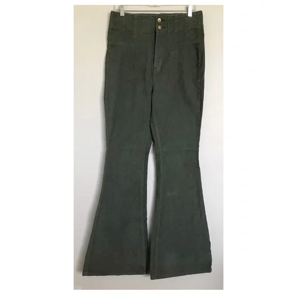 We The Free Green Jayde Corduroy High Rise Flare Pants Size 31 NEW Retro